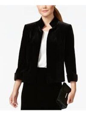Tahari A.S Levine Black Velvet Open Front Blazer Jacket Size 16